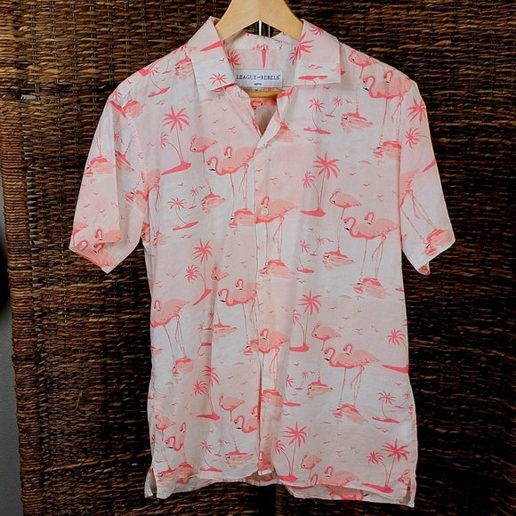 League of Rebels Pink Hawaiian Button up Shirt Medium - Picture 1 of 2